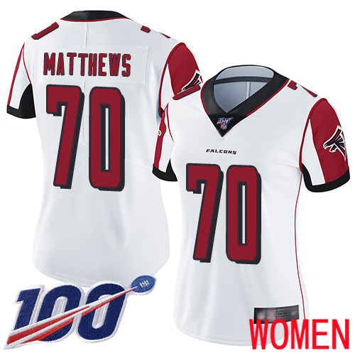 Atlanta Falcons Limited White Women Jake Matthews Road Jersey NFL Football #70 100th Season Vapor Untouchable